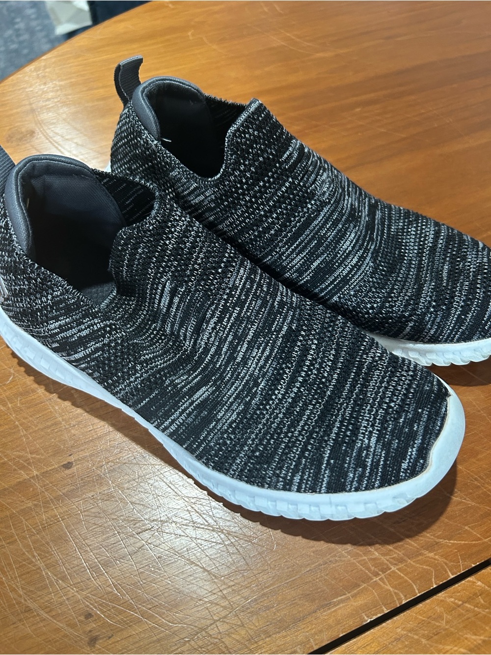Skechers Black & White Slip-On Knit Sneakers